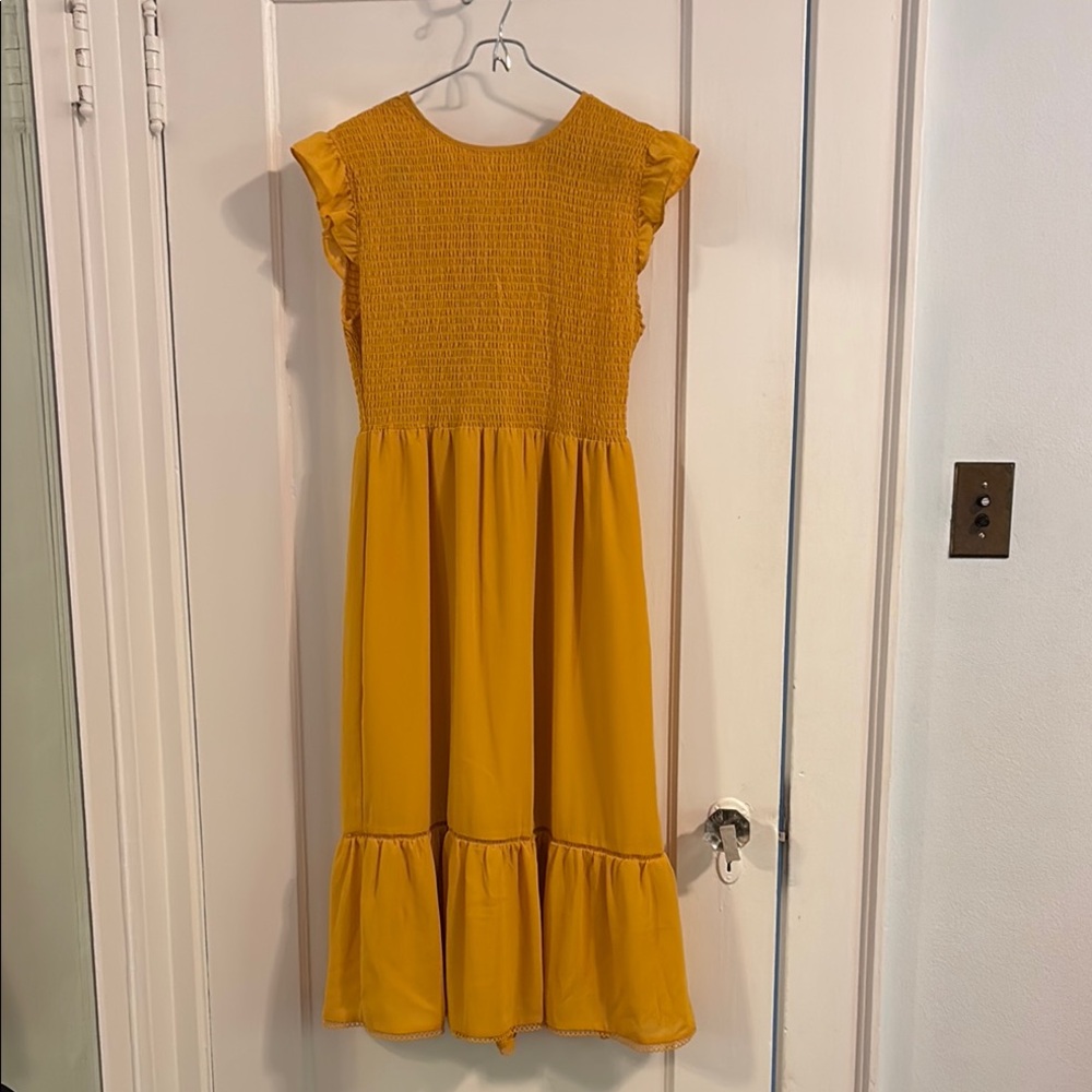 Nanette Lepore Gold Flutter Sleeve Midi Dress
